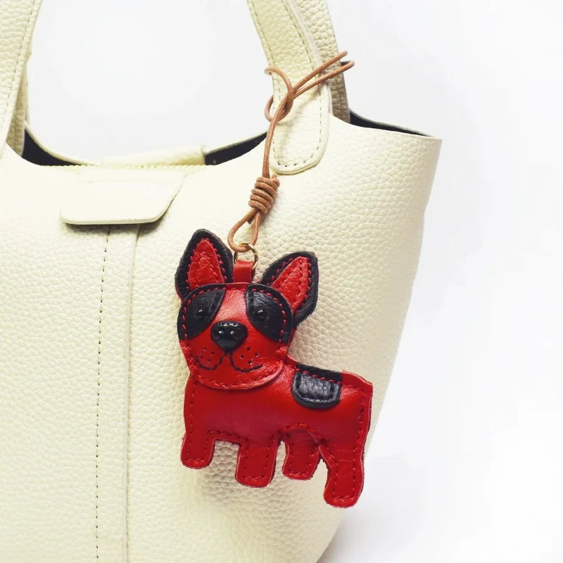 Nordic-Inspired Leather Dog Bag Charm – Handmade Full-Grain Leather Keychain | Cute Puppy Handbag Pendant | Minimalist Gift for Her
