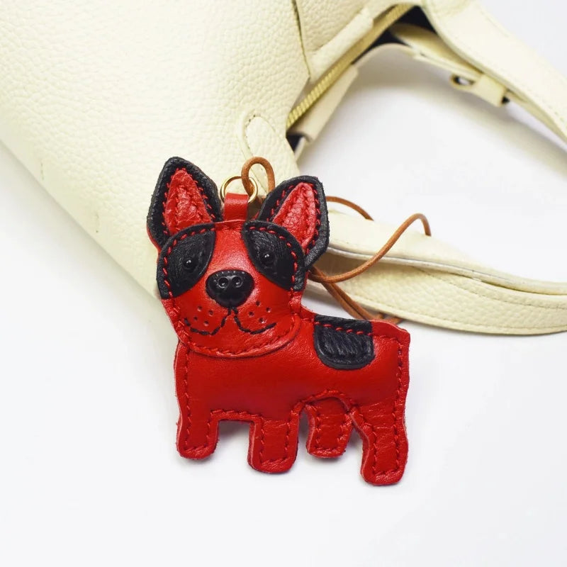 Nordic-Inspired Leather Dog Bag Charm – Handmade Full-Grain Leather Keychain | Cute Puppy Handbag Pendant | Minimalist Gift for Her