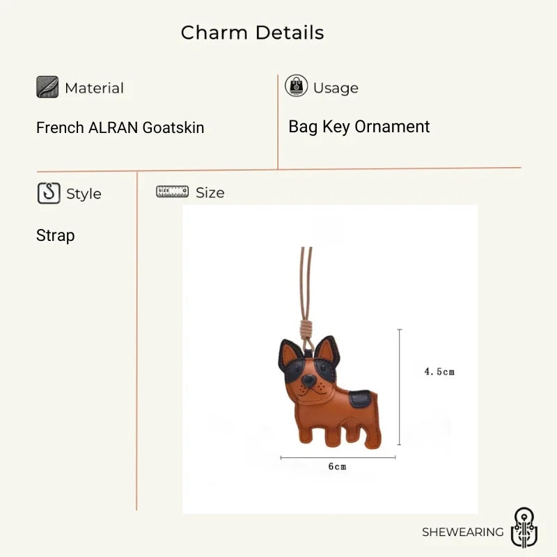 Nordic-Inspired Leather Dog Bag Charm – Handmade Full-Grain Leather Keychain | Cute Puppy Handbag Pendant | Minimalist Gift for Her