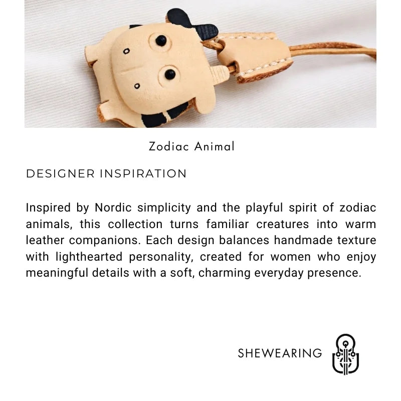 Amuleto de cuero con animal del zodiaco nórdico – Llavero de cuero de grano completo hecho a mano | Bonito colgante de animal para bolso | Regalo para ella