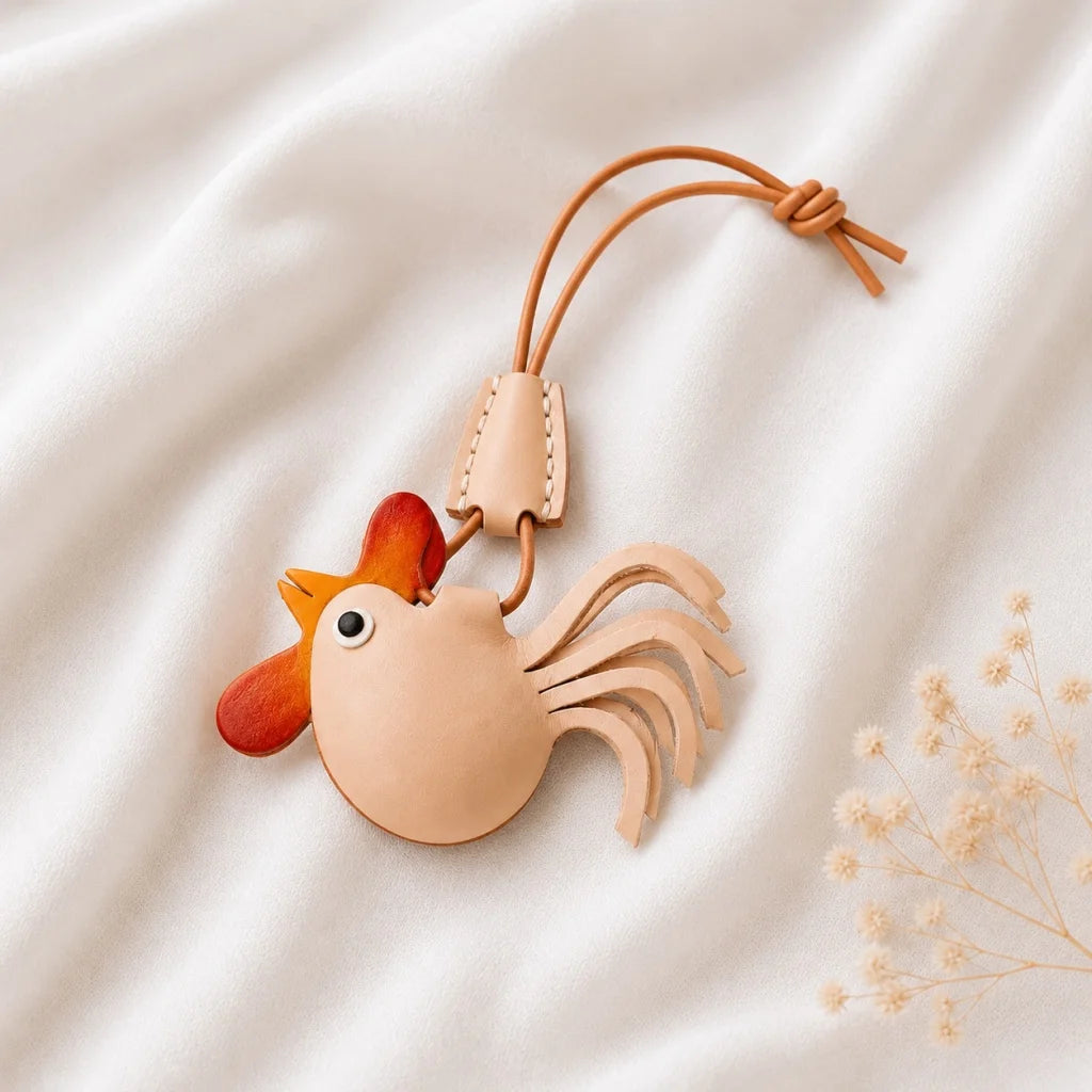 Amuleto de cuero con animal del zodiaco nórdico – Llavero de cuero de grano completo hecho a mano | Bonito colgante de animal para bolso | Regalo para ella