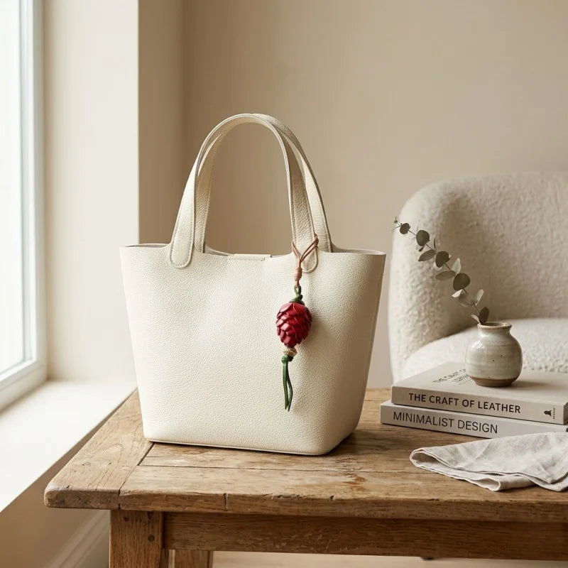 Amuleto Nórdico de Piel con Piña de Pino - Colgante Artesanal de Piel de Grano Completo | Accesorio para Bolso Inspirado en la Naturaleza | Regalo Simbólico para Ella