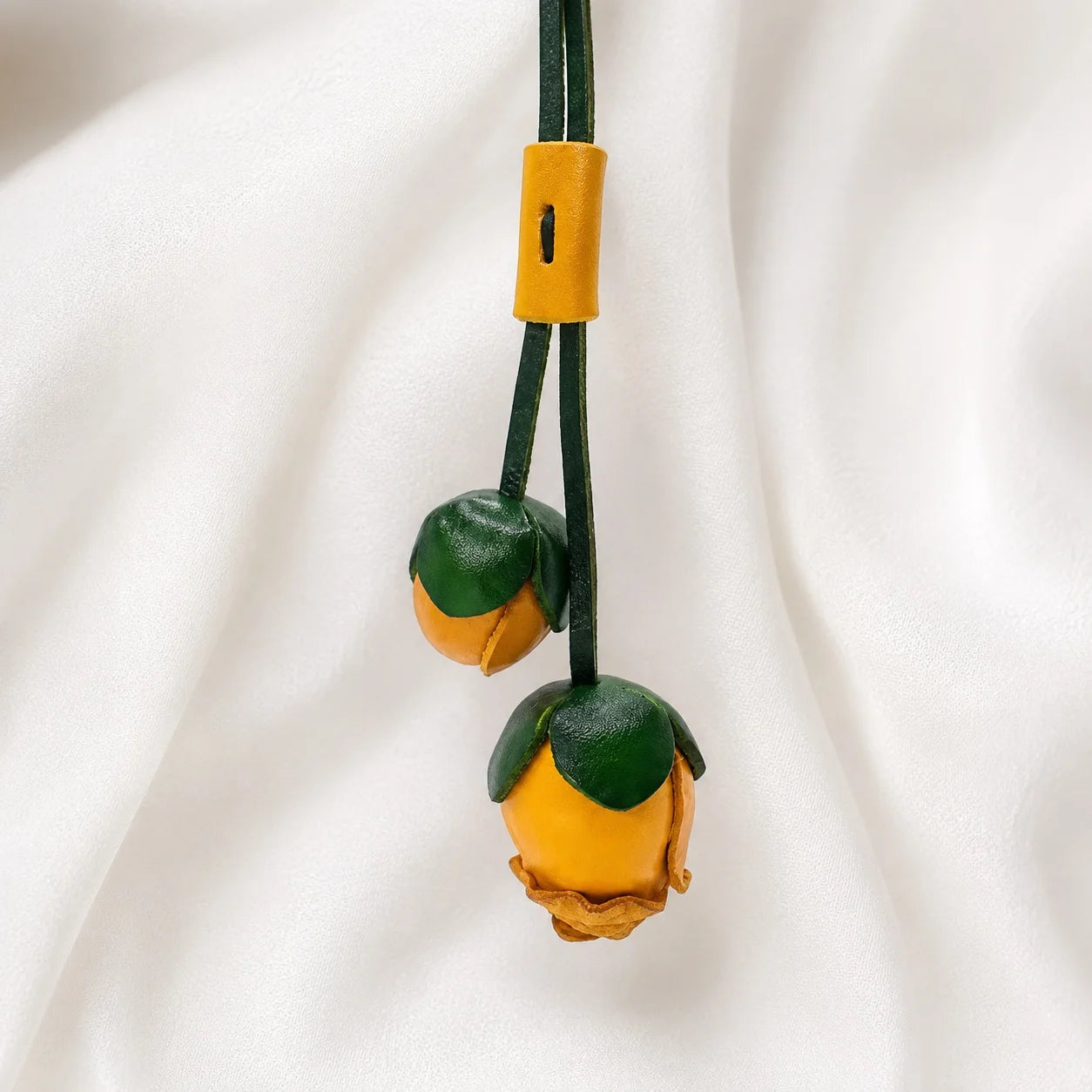 Double Rosebud Leather Bag Charm – Handmade 3D Genuine Leather Floral Pendant | Elegant Handbag Accessory Gift for Women