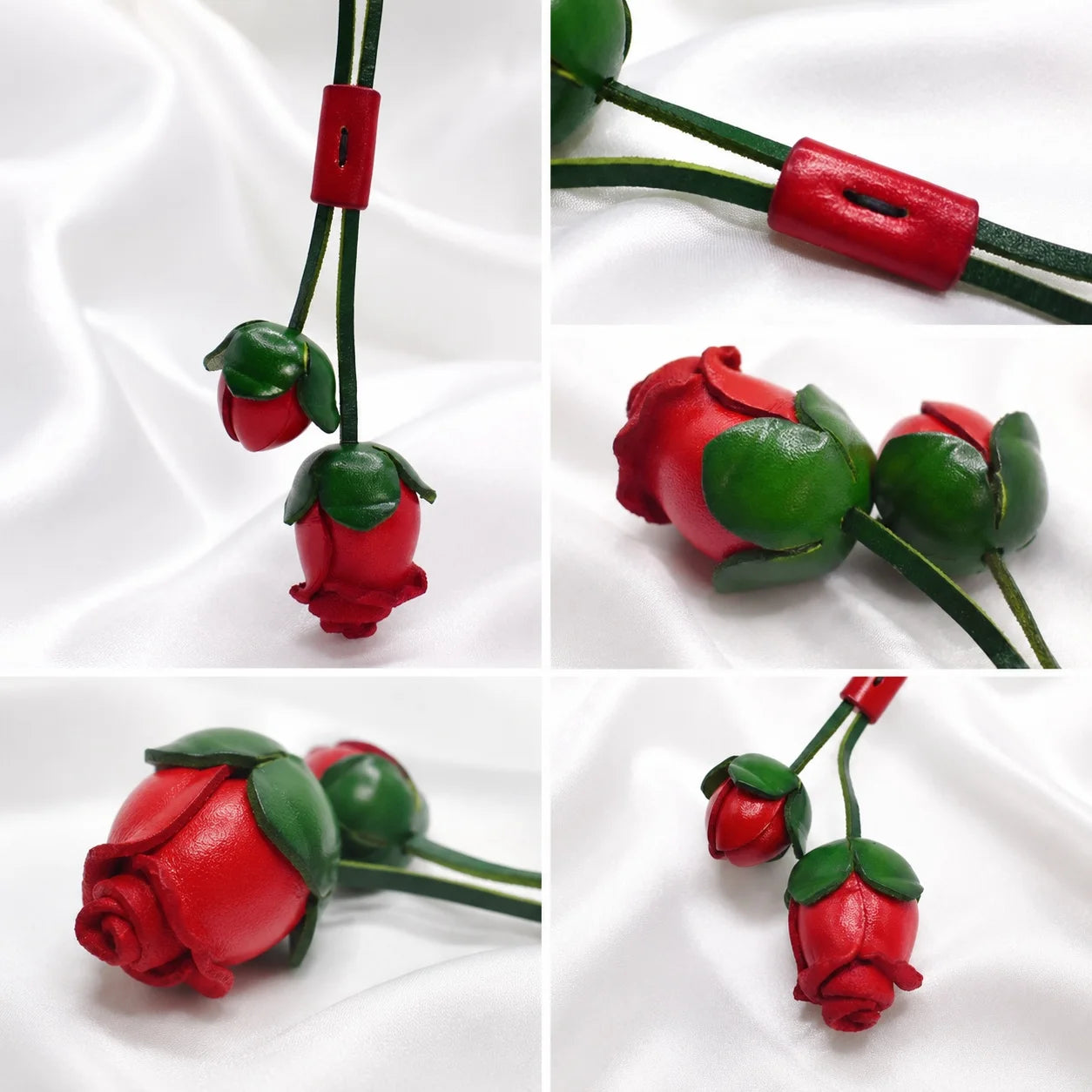 Double Rosebud Leather Bag Charm – Handmade 3D Genuine Leather Floral Pendant | Elegant Handbag Accessory Gift for Women