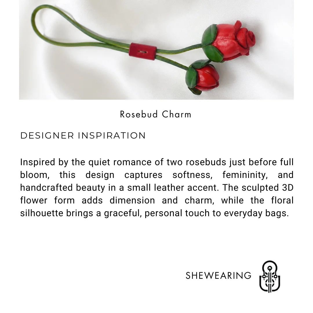 Double Rosebud Leather Bag Charm – Handmade 3D Genuine Leather Floral Pendant | Elegant Handbag Accessory Gift for Women