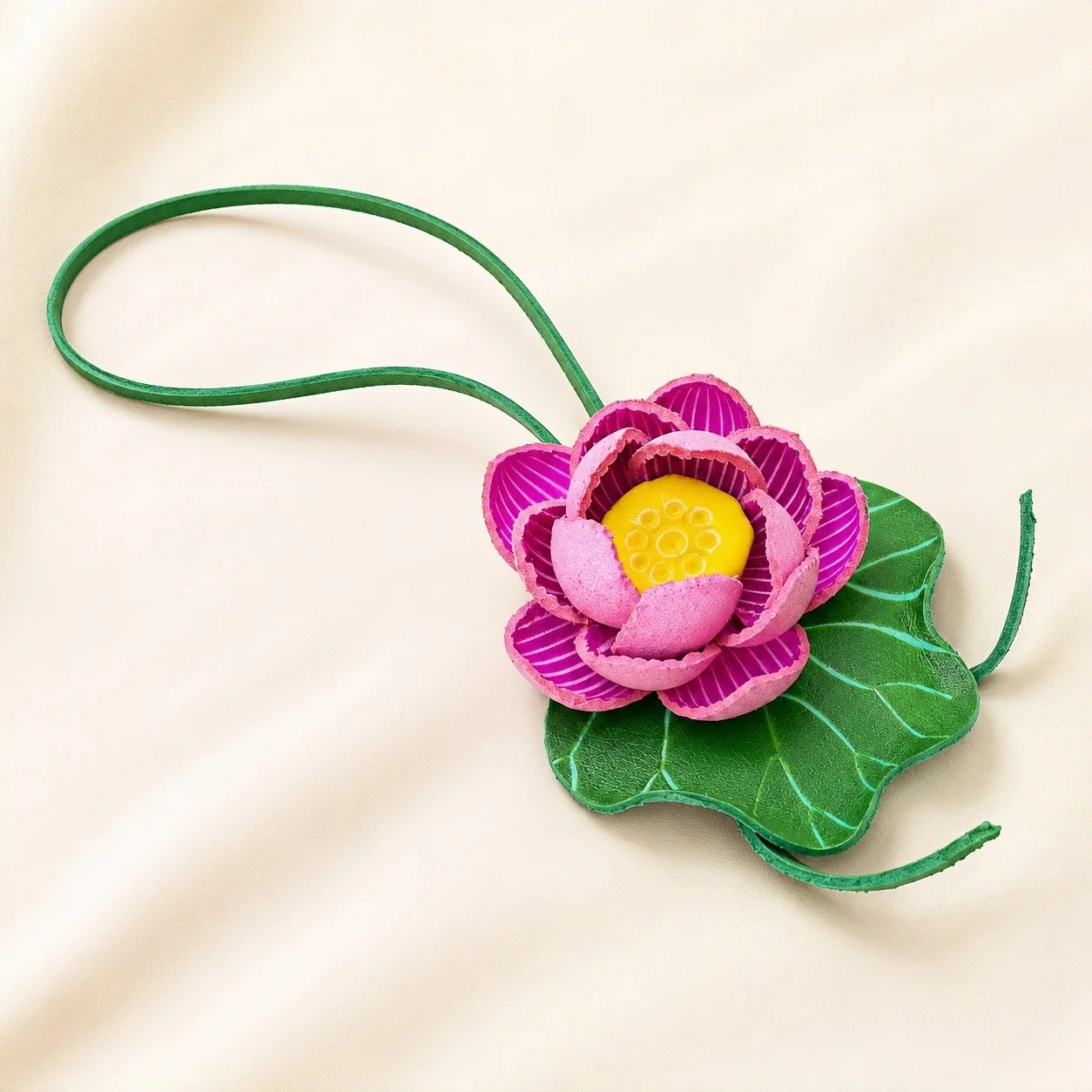 Handmade Leather Lotus Flower Bag Charm, 3D Pink Floral Handbag Charm Keychain, Elegant Purse Accessory Gift for Her