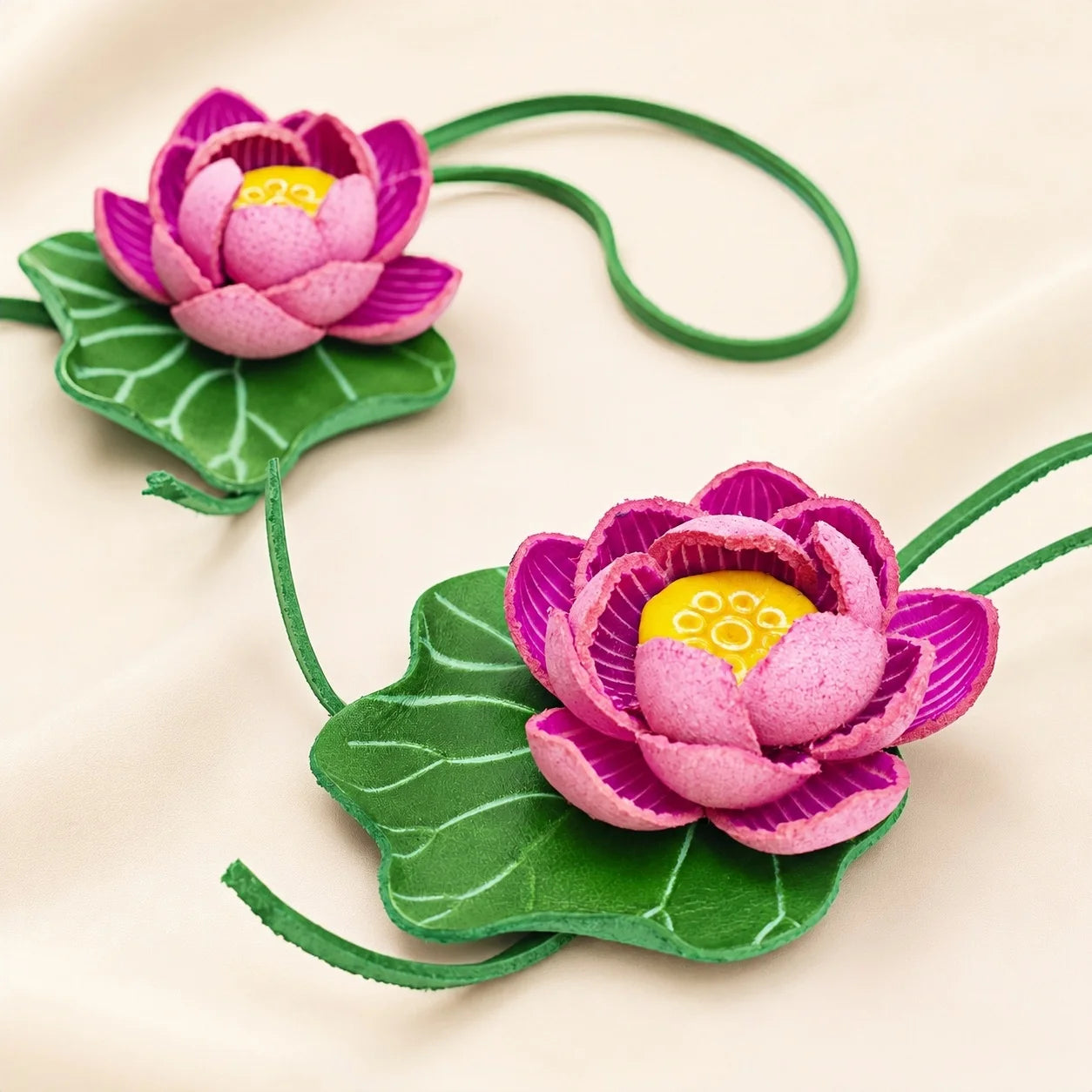 Handmade Leather Lotus Flower Bag Charm, 3D Pink Floral Handbag Charm Keychain, Elegant Purse Accessory Gift for Her