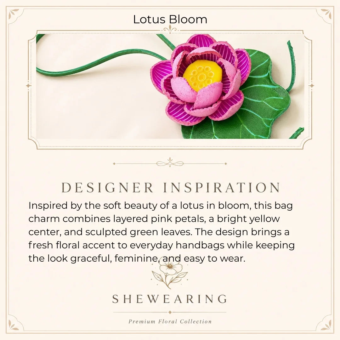Handmade Leather Lotus Flower Bag Charm, 3D Pink Floral Handbag Charm Keychain, Elegant Purse Accessory Gift for Her
