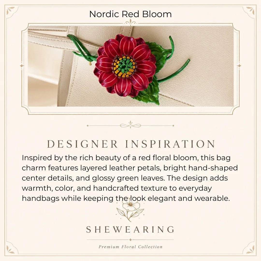 Handmade Leather Red Dahlia Flower Bag Charm, 3D Floral Handbag Charm Keychain, Elegant Purse Accessory Gift for Her