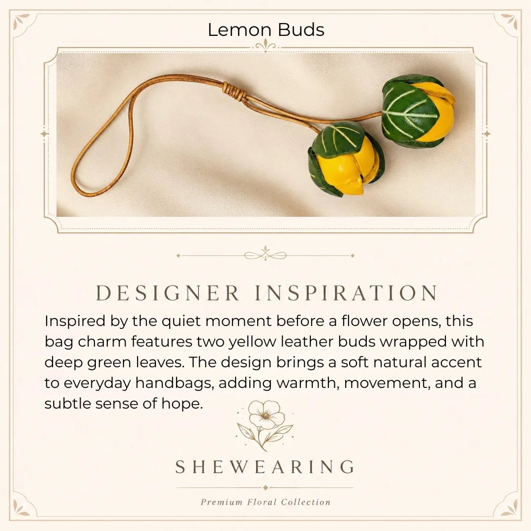 Handmade Leather Yellow Flower Bud Bag Charm, Double Floral Bud Handbag Charm Keychain, Elegant Purse Accessory Gift for Her