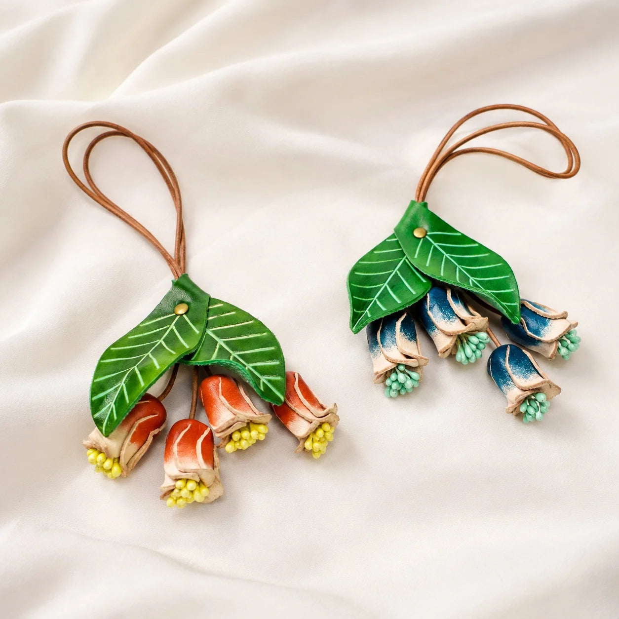 Handmade Leather Blue Lily of the Valley Bag Charm, Bell Flower Handbag Charm Keychain, Elegant Purse Accessory Gift for Her