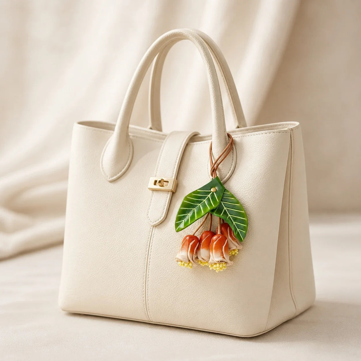 Handmade Leather Blue Lily of the Valley Bag Charm, Bell Flower Handbag Charm Keychain, Elegant Purse Accessory Gift for Her