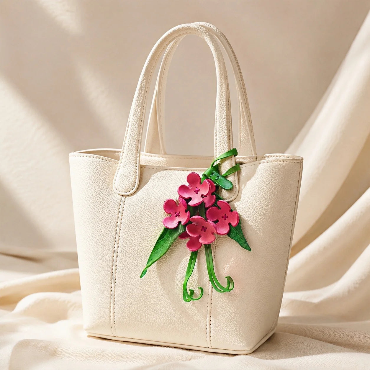 Handmade Leather Pink Blossom Bag Charm, Floral Cluster Handbag Charm Keychain, Elegant Purse Accessory Gift for Her