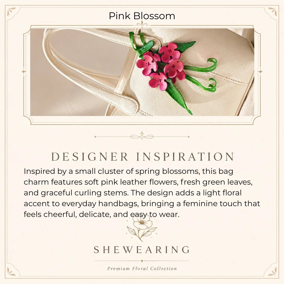Handmade Leather Pink Blossom Bag Charm, Floral Cluster Handbag Charm Keychain, Elegant Purse Accessory Gift for Her