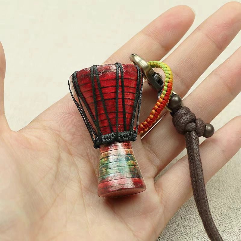 African Drum Bag Charm – Handcrafted Leather Accessory, Full - Grain Cowhide, Unique Cultural Gift for Backpack or Keyring - shewearing