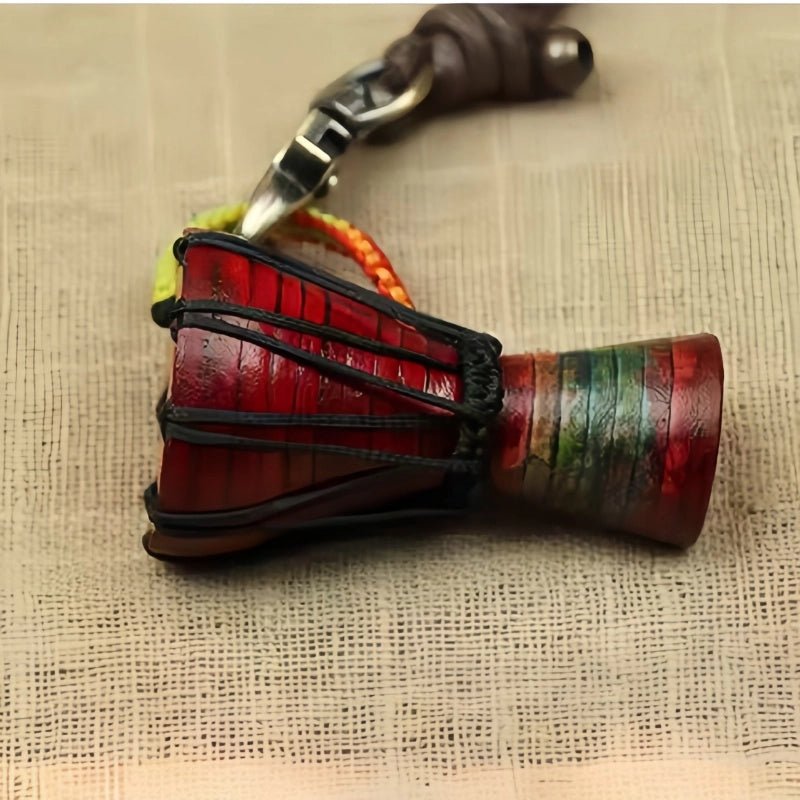 African Drum Bag Charm – Handcrafted Leather Accessory, Full - Grain Cowhide, Unique Cultural Gift for Backpack or Keyring - shewearing