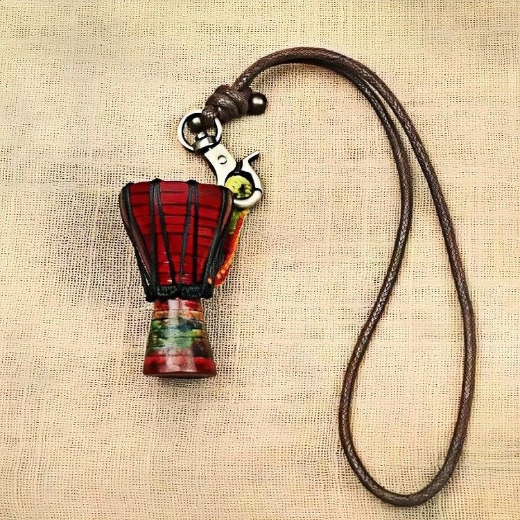 African Drum Bag Charm – Handcrafted Leather Accessory, Full - Grain Cowhide, Unique Cultural Gift for Backpack or Keyring - shewearing