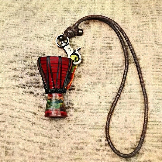 African Drum Bag Charm – Handcrafted Leather Accessory, Full - Grain Cowhide, Unique Cultural Gift for Backpack or Keyring - shewearing