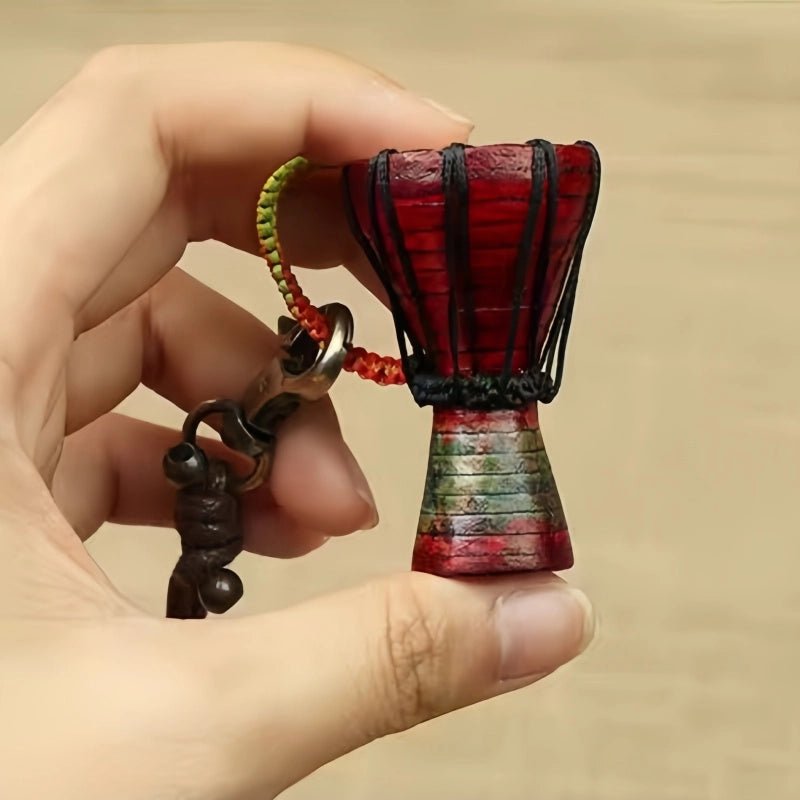 African Drum Bag Charm – Handcrafted Leather Accessory, Full - Grain Cowhide, Unique Cultural Gift for Backpack or Keyring - shewearing