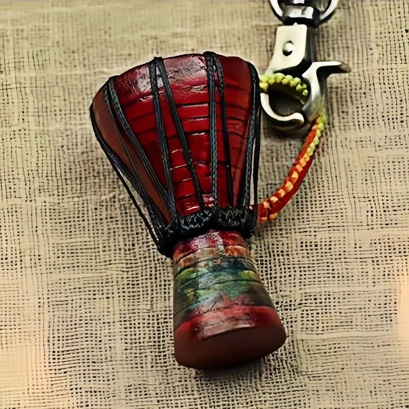 African Drum Bag Charm – Handcrafted Leather Accessory, Full - Grain Cowhide, Unique Cultural Gift for Backpack or Keyring - shewearing