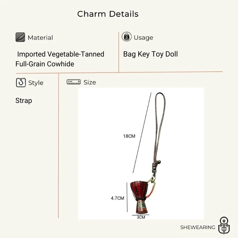 African Drum Bag Charm – Handcrafted Leather Accessory, Full - Grain Cowhide, Unique Cultural Gift for Backpack or Keyring - shewearing