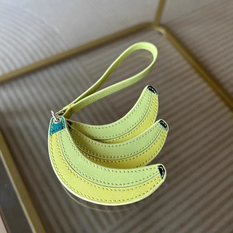 Banana Trio Leather Bag Charm – Handmade Cowhide Pendant | Cute Fruit - Inspired Keychain for Tote & Backpack | Artistic Yellow Accessory - shewearing