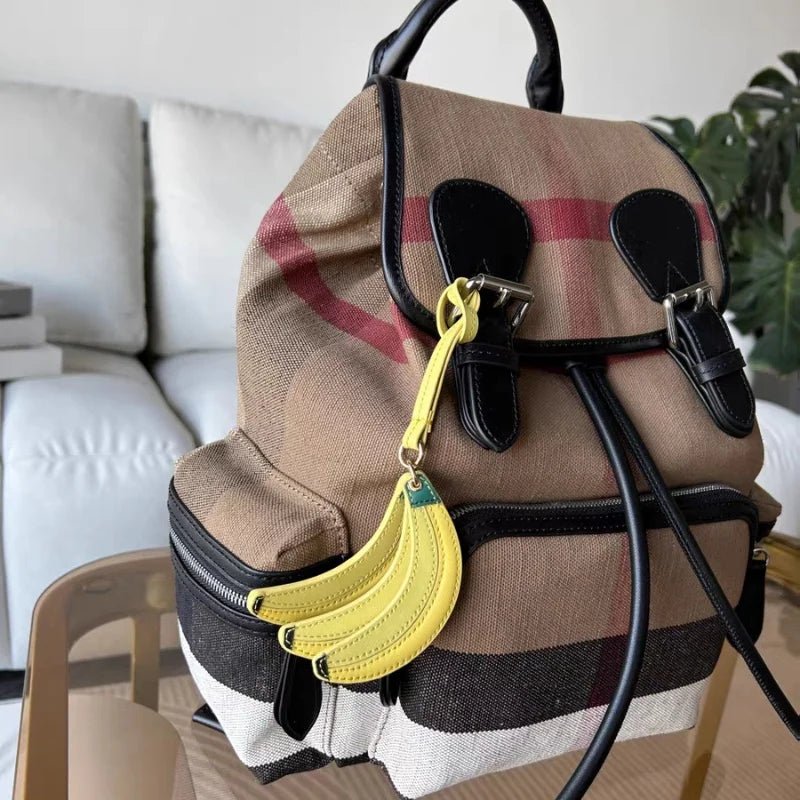 Banana Trio Leather Bag Charm – Handmade Cowhide Pendant | Cute Fruit - Inspired Keychain for Tote & Backpack | Artistic Yellow Accessory - shewearing