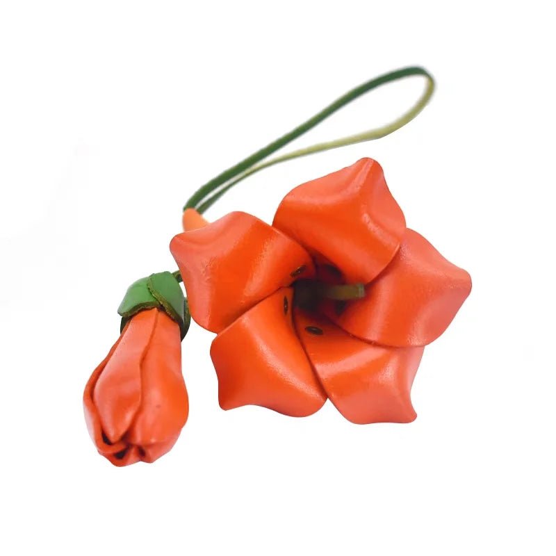 Blooming Leather Flower Bag Charm – Nordic Style Handmade Full - Grain Leather Floral Pendant | 3D Flower Keychain | Handcrafted Luxury Car & Bag Accessory - shewearing