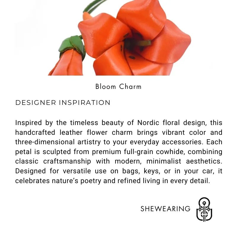 Blooming Leather Flower Bag Charm – Nordic Style Handmade Full - Grain Leather Floral Pendant | 3D Flower Keychain | Handcrafted Luxury Car & Bag Accessory - shewearing