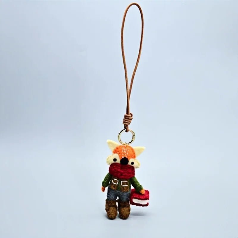 Bookish Fox Wool Charm – Handmade Felt Keychain | Cozy Green Sweater & Book - Loving Design | Slow Living Bag Pendant - shewearing