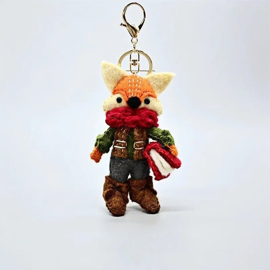 Bookish Fox Wool Charm – Handmade Felt Keychain | Cozy Green Sweater & Book - Loving Design | Slow Living Bag Pendant - shewearing