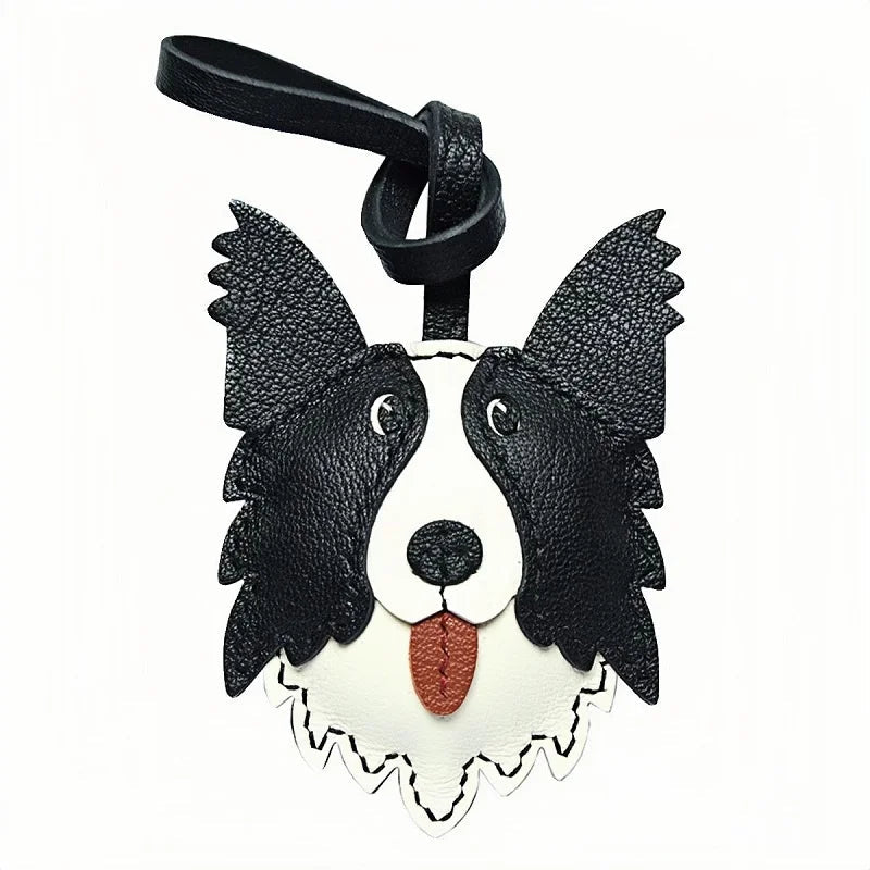 Border Collie Leather Handcrafted Bag Charm Pet Dog Keychain Gift - shewearing