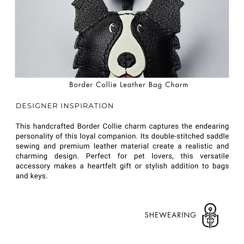 Border Collie Leather Handcrafted Bag Charm Pet Dog Keychain Gift - shewearing