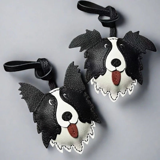 Border Collie Leather Handcrafted Bag Charm Pet Dog Keychain Gift - shewearing