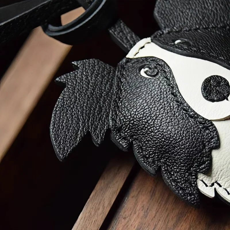 Border Collie Leather Handcrafted Bag Charm Pet Dog Keychain Gift - shewearing