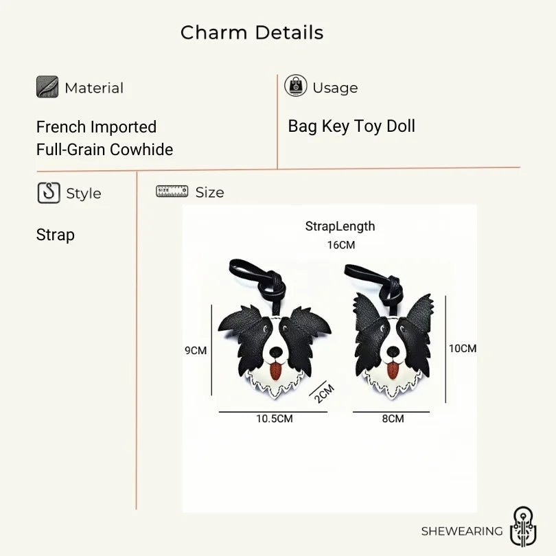 Border Collie Leather Handcrafted Bag Charm Pet Dog Keychain Gift - shewearing