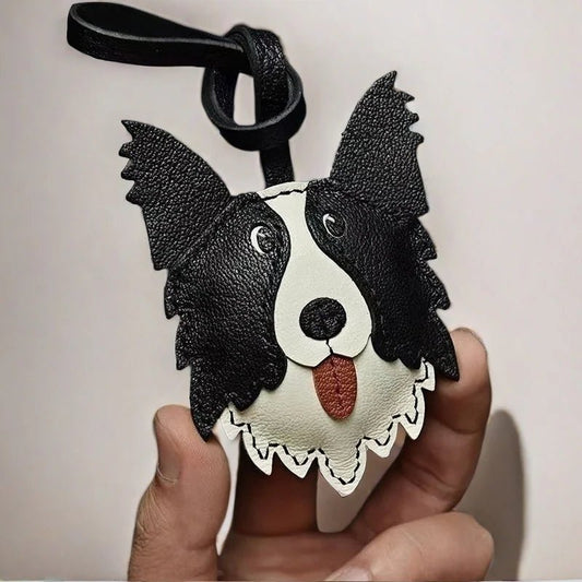 Border Collie Leather Handcrafted Bag Charm Pet Dog Keychain Gift - shewearing