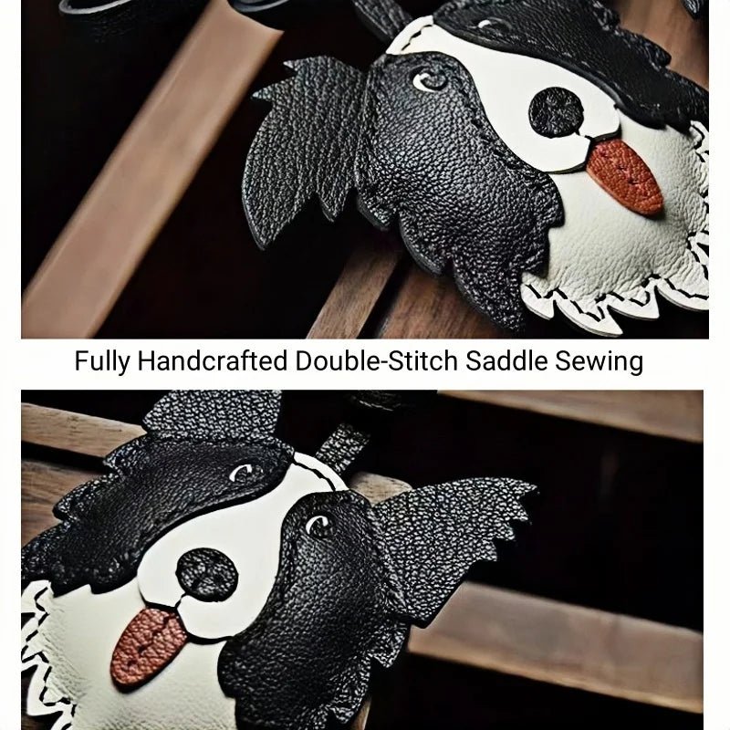 Border Collie Leather Handcrafted Bag Charm Pet Dog Keychain Gift - shewearing