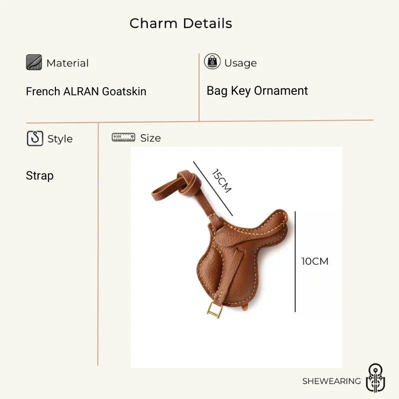 British Saddle - Inspired Leather Bag Charm – Handmade Full - Grain Leather Pendant | Elegant Equestrian Miniature | Luxury Gift for Handbag Lovers - shewearing