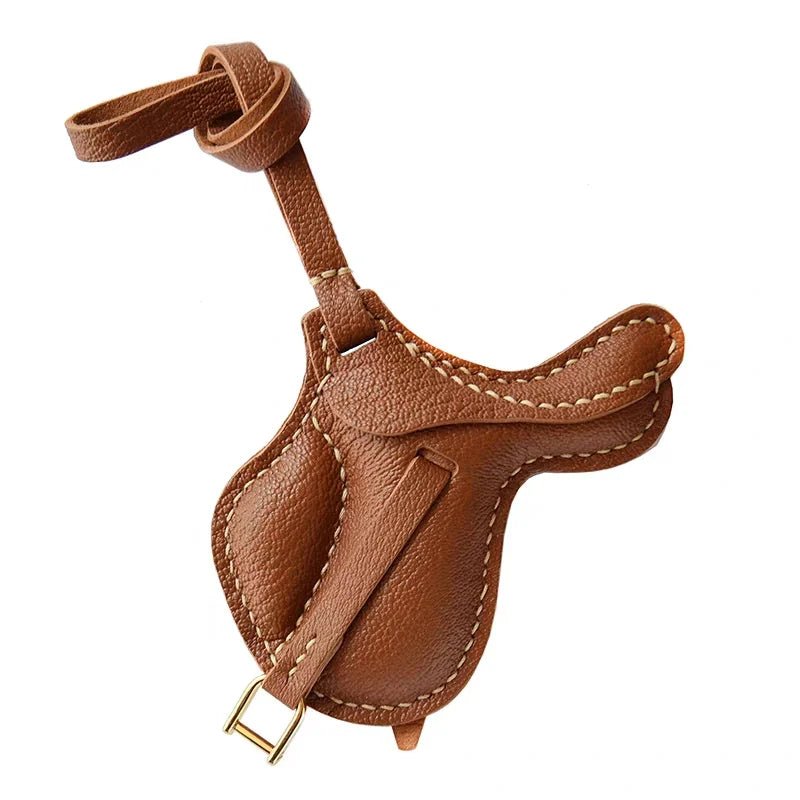 British Saddle - Inspired Leather Bag Charm – Handmade Full - Grain Leather Pendant | Elegant Equestrian Miniature | Luxury Gift for Handbag Lovers - shewearing