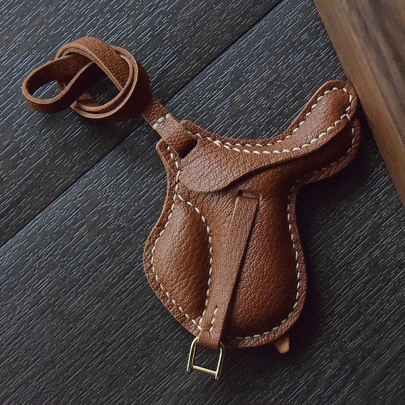 British Saddle - Inspired Leather Bag Charm – Handmade Full - Grain Leather Pendant | Elegant Equestrian Miniature | Luxury Gift for Handbag Lovers - shewearing