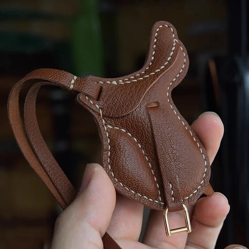 British Saddle - Inspired Leather Bag Charm – Handmade Full - Grain Leather Pendant | Elegant Equestrian Miniature | Luxury Gift for Handbag Lovers - shewearing