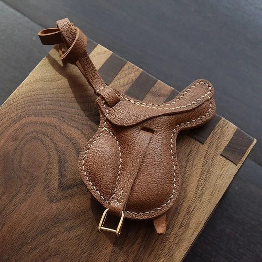 British Saddle - Inspired Leather Bag Charm – Handmade Full - Grain Leather Pendant | Elegant Equestrian Miniature | Luxury Gift for Handbag Lovers - shewearing