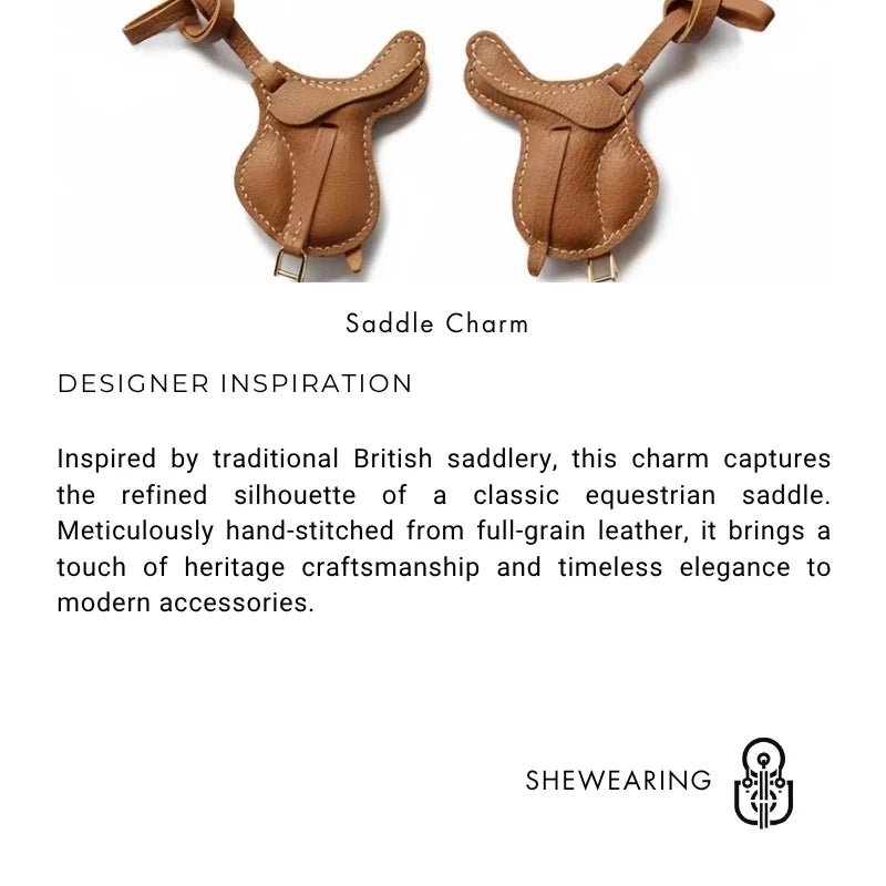 British Saddle - Inspired Leather Bag Charm – Handmade Full - Grain Leather Pendant | Elegant Equestrian Miniature | Luxury Gift for Handbag Lovers - shewearing