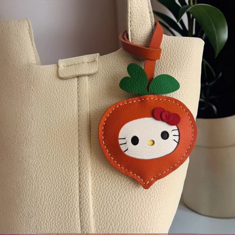 Carrot Kitty Leather Bag Charm – Handmade Lambskin Keychain Accessory | Adorable Cartoon Cat Pendant | Cute Car Purse Charm Gift for Her - shewearing