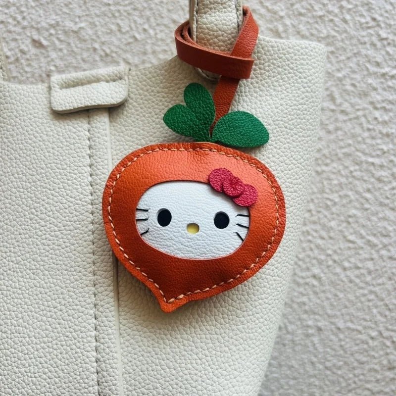 Carrot Kitty Leather Bag Charm – Handmade Lambskin Keychain Accessory | Adorable Cartoon Cat Pendant | Cute Car Purse Charm Gift for Her - shewearing