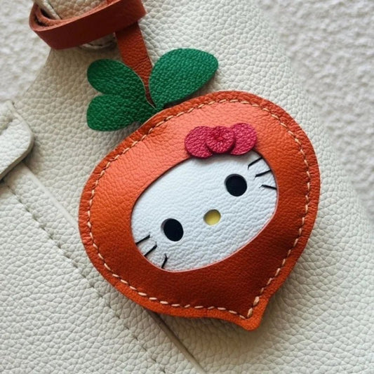 Carrot Kitty Leather Bag Charm – Handmade Lambskin Keychain Accessory | Adorable Cartoon Cat Pendant | Cute Car Purse Charm Gift for Her - shewearing