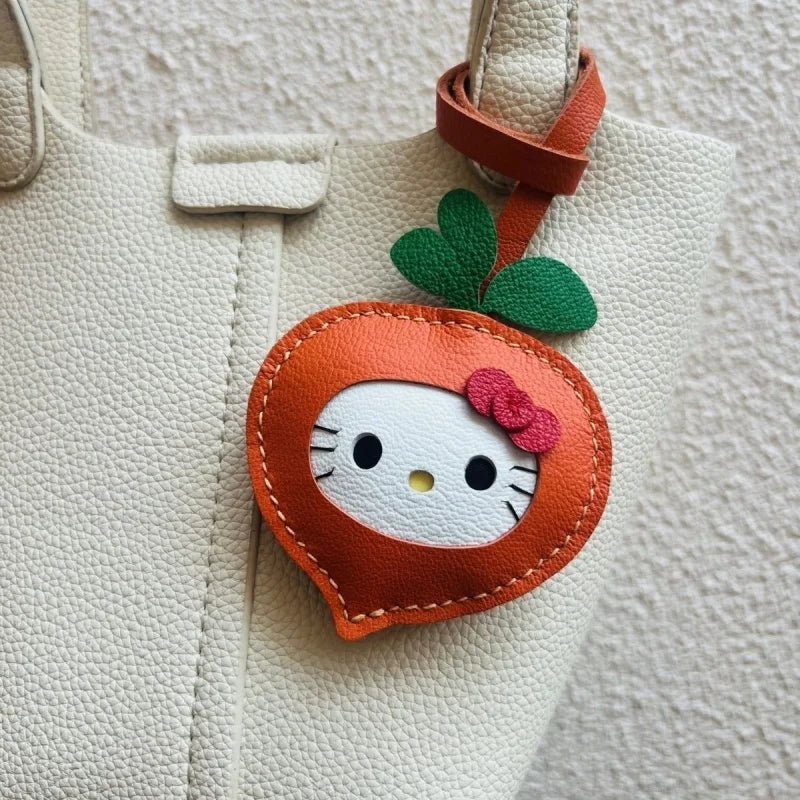 Carrot Kitty Leather Bag Charm – Handmade Lambskin Keychain Accessory | Adorable Cartoon Cat Pendant | Cute Car Purse Charm Gift for Her - shewearing