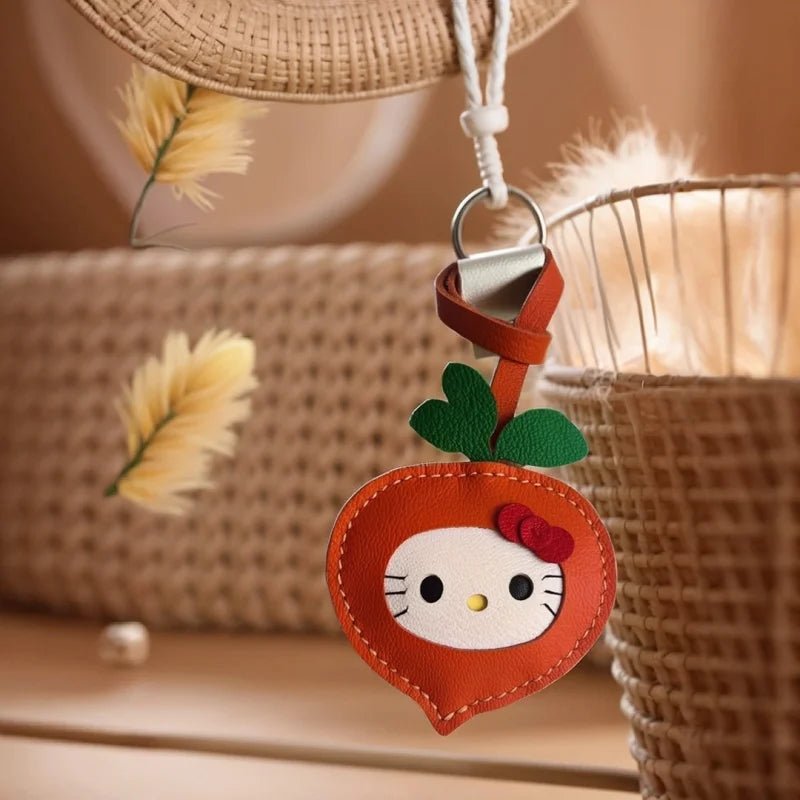 Carrot Kitty Leather Bag Charm – Handmade Lambskin Keychain Accessory | Adorable Cartoon Cat Pendant | Cute Car Purse Charm Gift for Her - shewearing