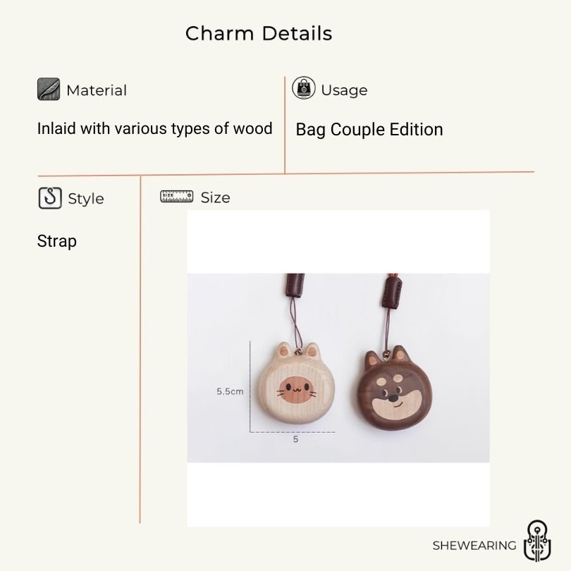 Cat and Dog Couple Charm | Handcrafted Wooden Bag Charm | Artisanal Gift for Friends and Couples | Unique Animal Design - shewearing